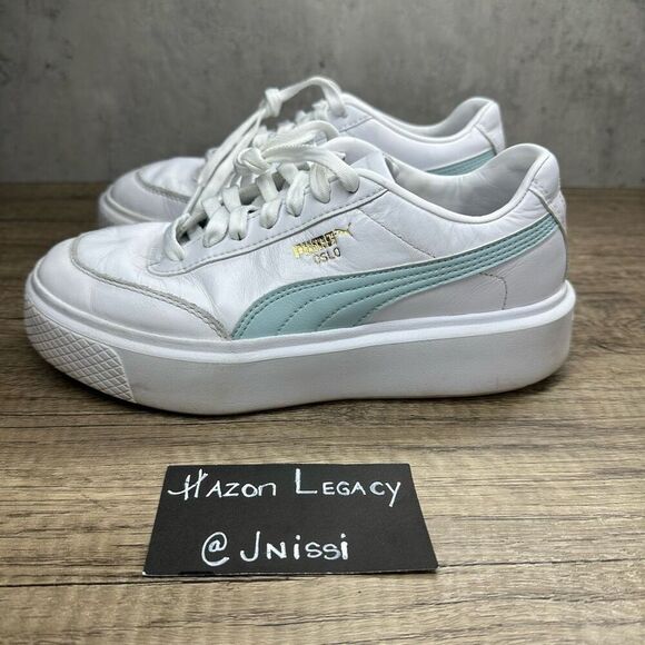 Puma~Women’s~”Oslo Maja”~White/Blue Platform Trainers Sneakers~Size 7 - Picture 1 of 8